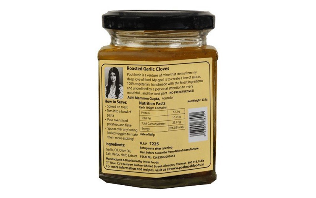 Posh Nosh Roasted Garlic Cloves Italian   Glass Jar  235 grams